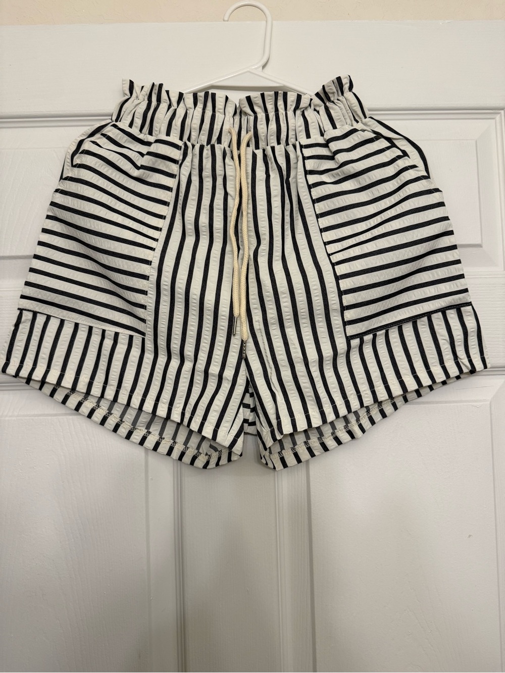 Striped Drawstring Women’s Shorts - Black & White